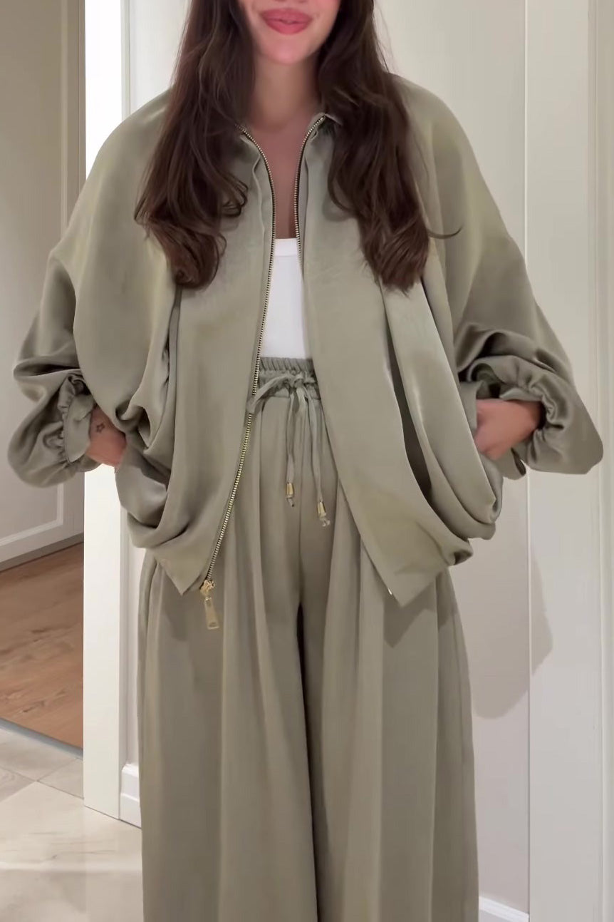 Krohn-e | Reißverschlussjacke und Elastische Bund Weit Geschnittene Hose Zweiteiler Satz