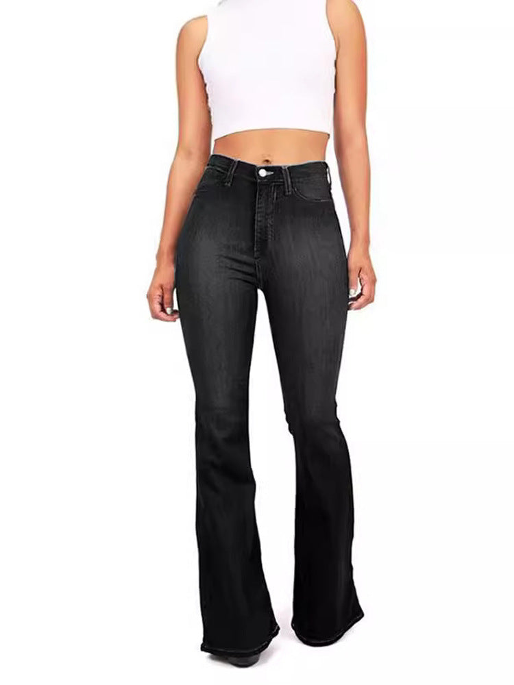Damen Hoch taillierte Bootcut Jeans im eleganten zeitlosen Stil Krohn-e