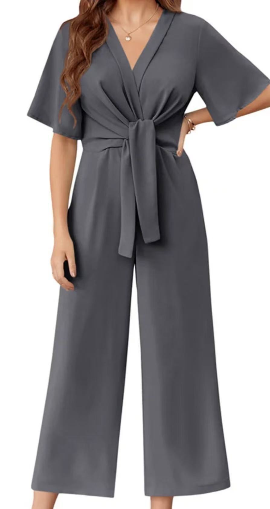 Damen eleganter Wickel-Jumpsuit mit weiten Beinen und Taillengürtel Krohn-e