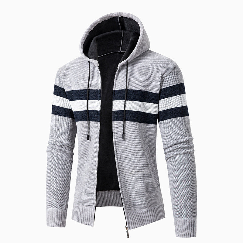 Herren lässiger Strickjacke mit Kapuze und Kontraststreifen Krohn-e