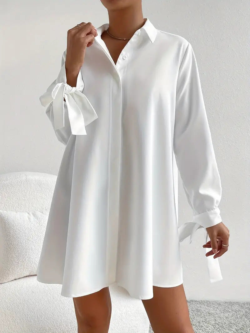 Damen Hemdblusenkleid mit eleganten Bändern an den Ärmeln Krohn-e