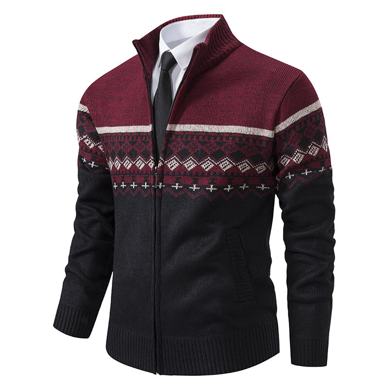 Herren Strickjacke mit Stehkragen und Norweger-Muster Krohn-e