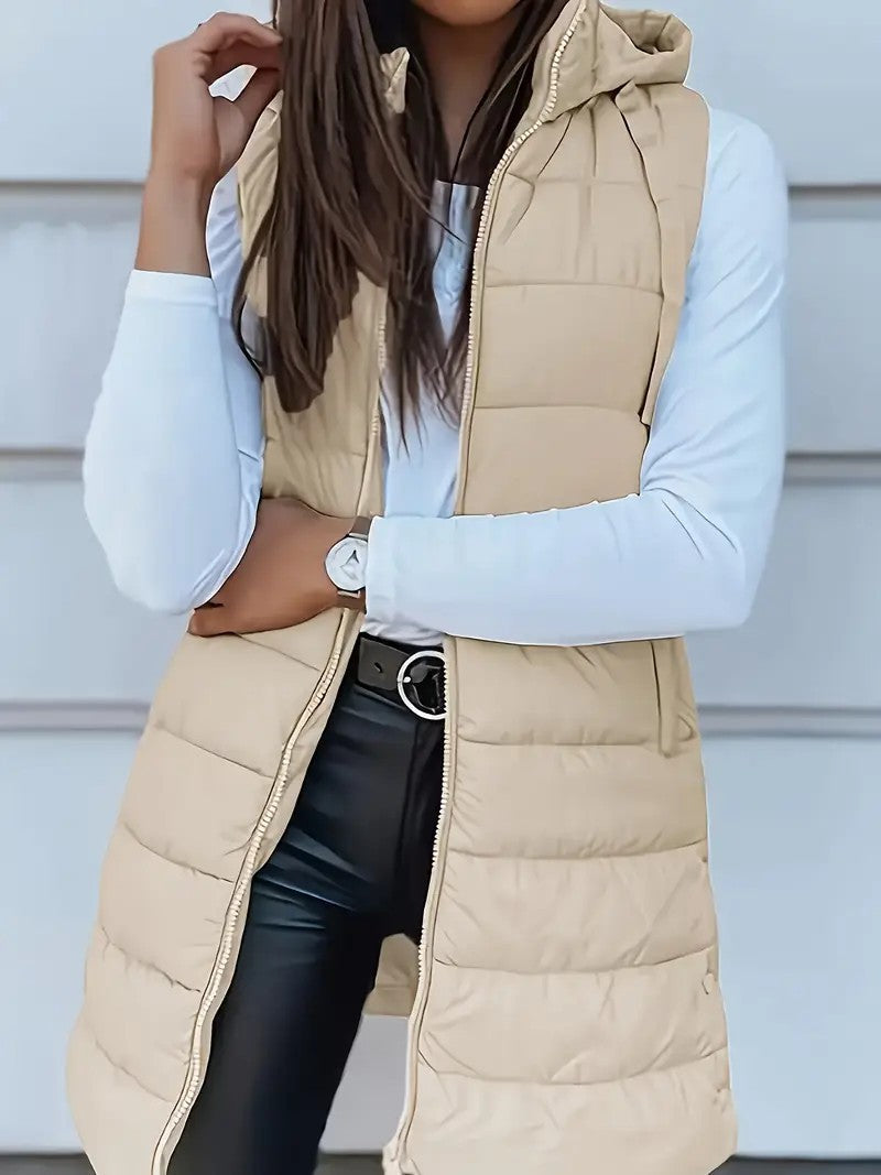 Damen Stylische gesteppte Weste mit Kapuze und langen Schnitt Krohn-e