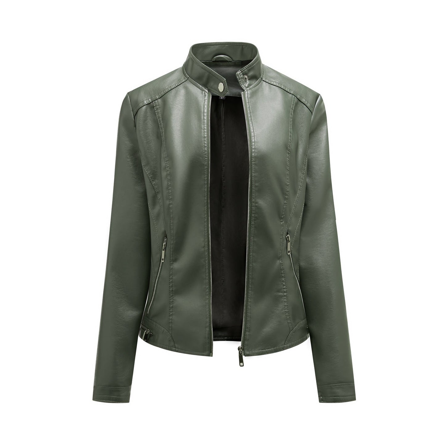 Damen modische Kunstlederjacke mit elegantem Stehkragen und praktischen Reißverschlusstaschen Krohn-e