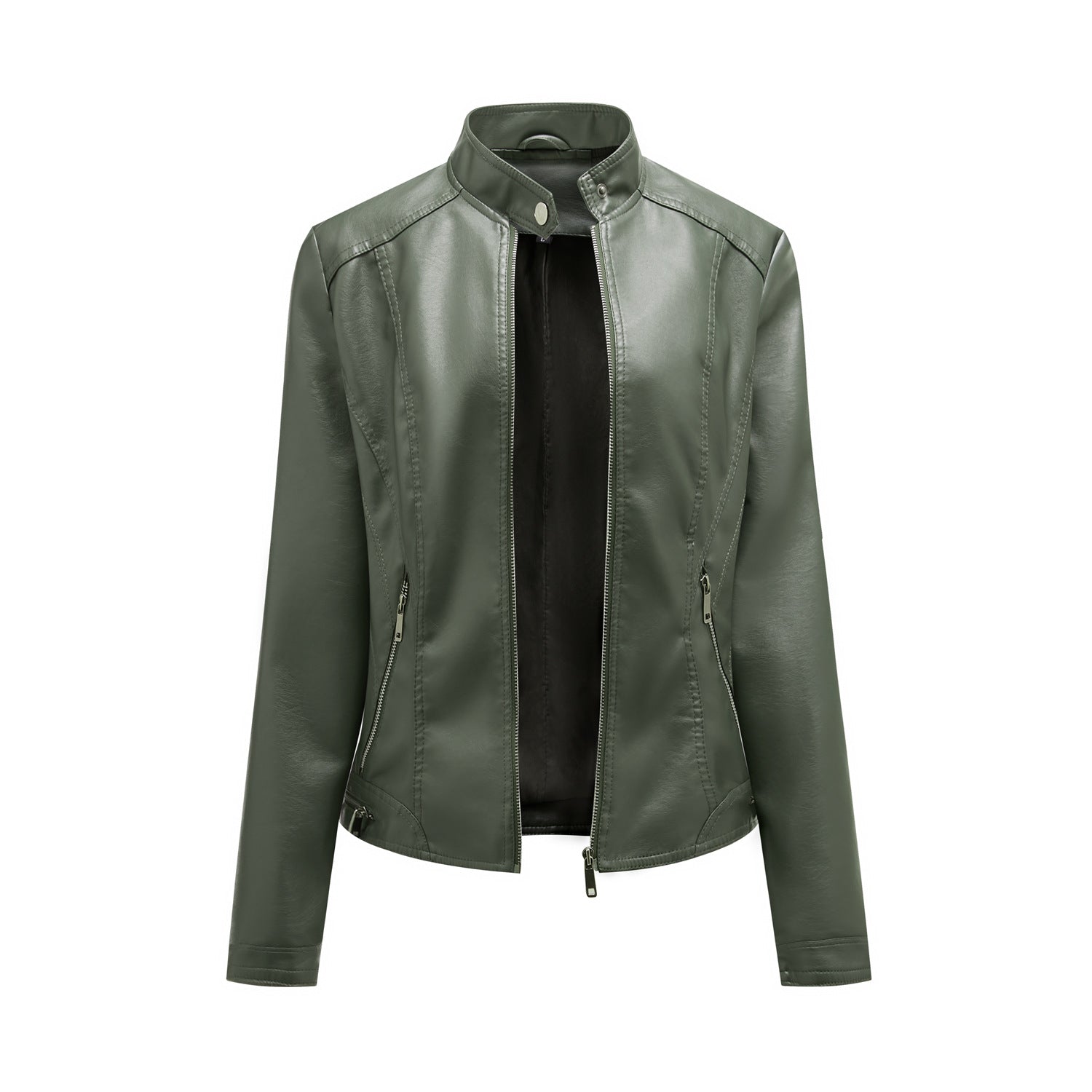 Damen modische Kunstlederjacke mit elegantem Stehkragen und praktischen Reißverschlusstaschen Krohn-e