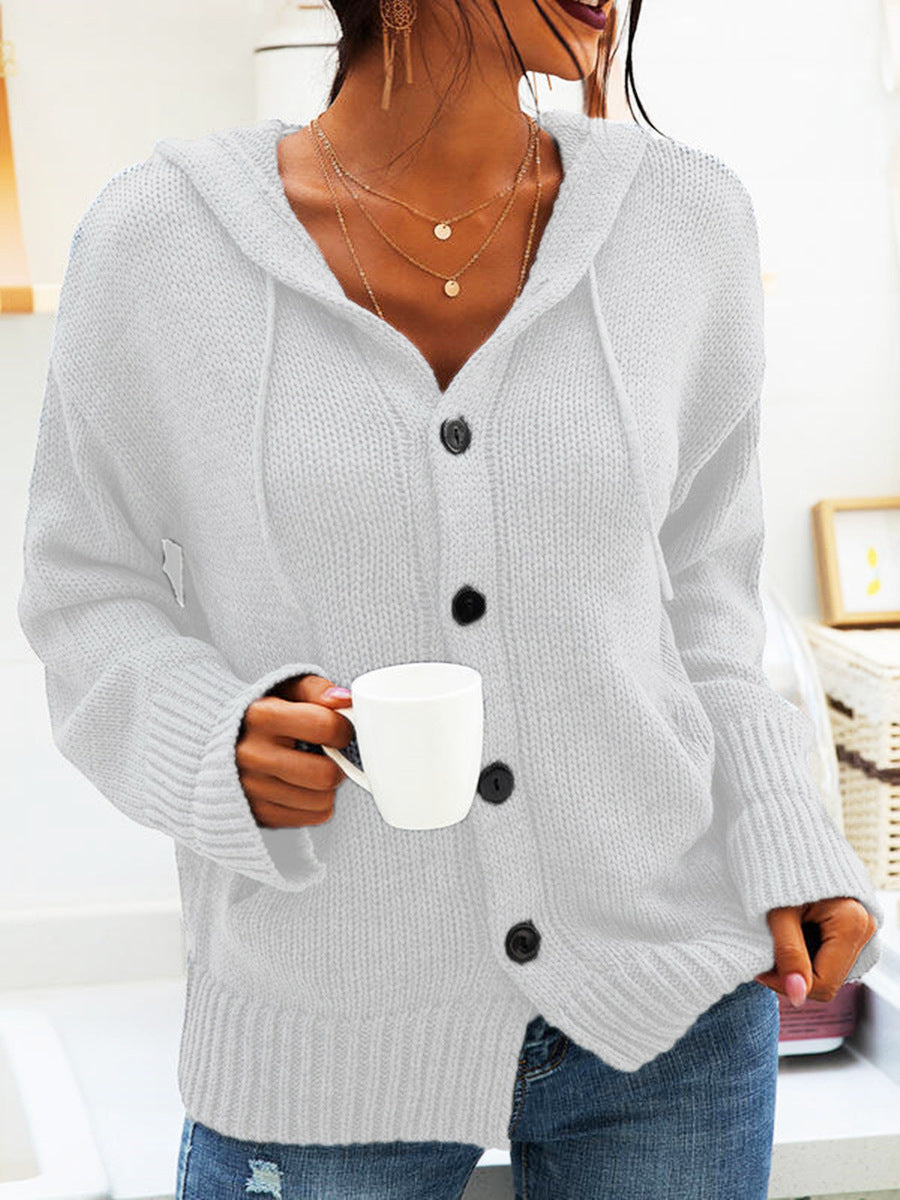 Damen Grober Strickcardigan mit Kapuze und praktischen Taschen Krohn-e