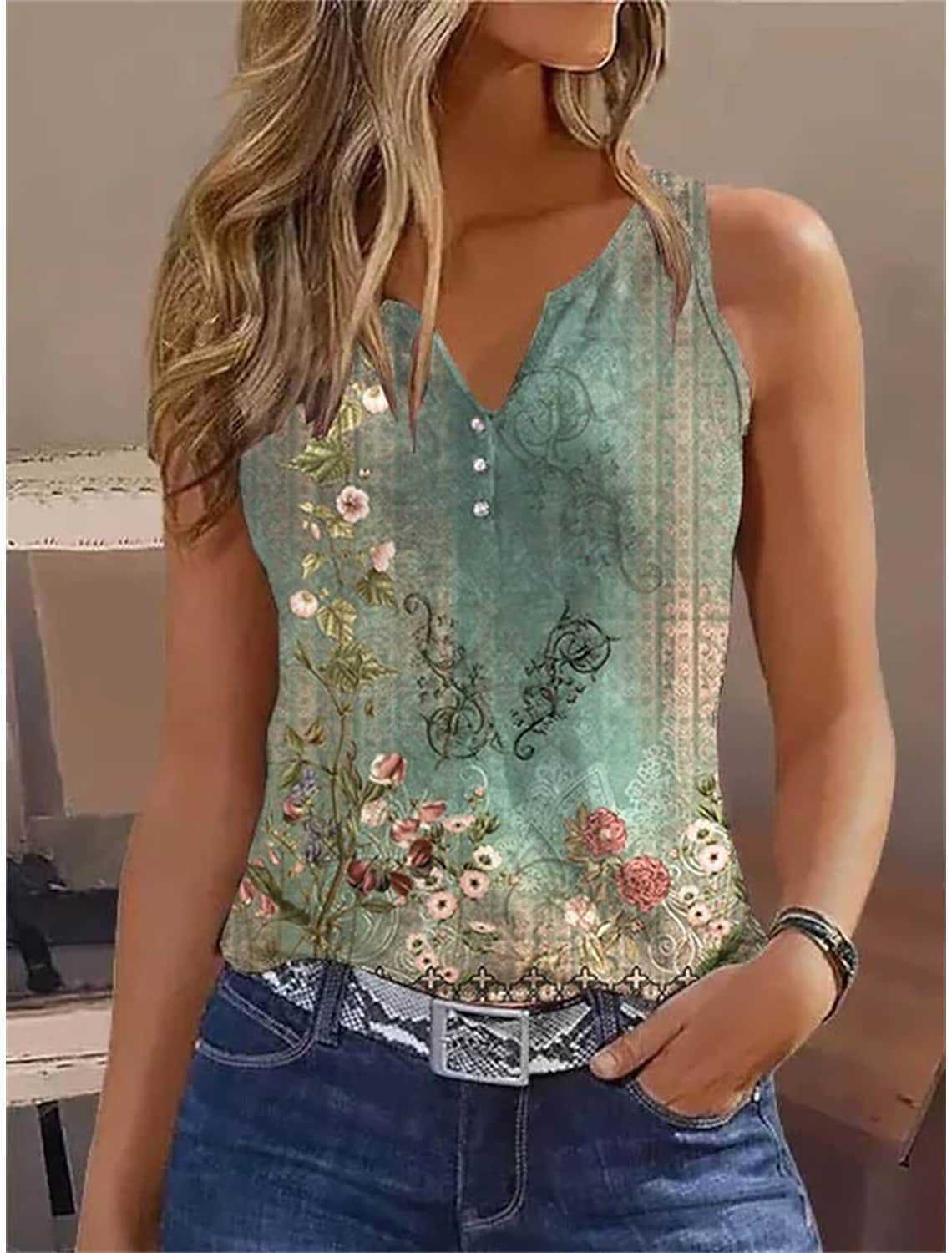 Damen Elegantes ärmelloses Oberteil mit floralen Akzenten Krohn-e