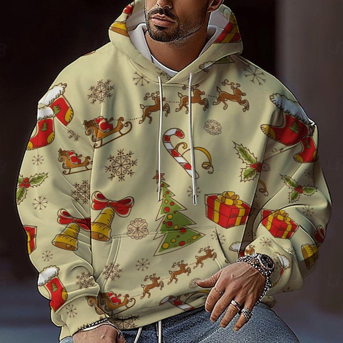 Herren Weihnachts-Hoodie mit farbenfrohem grafischen Design und bequemer Passform Krohn-e