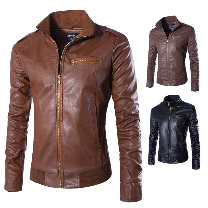 Herren modische Kunstlederjacke mit Reißverschluss und festem Kragen Krohn-e