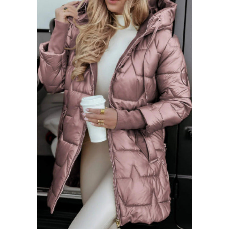 Damen Longline Steppjacke mit abnehmbarem Kapuzenfutter und seitlichen Reißverschlusstaschen Krohn-e