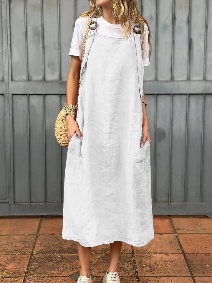 Damen lässiges Leinen-Trägerkleid mit praktischen Taschen Krohn-e