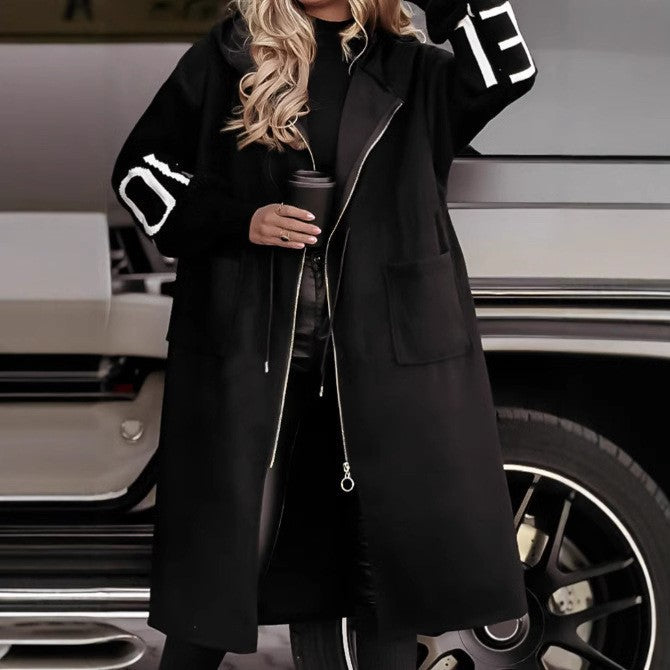 Damen Oversized Kapuzenmantel mit seitlichen Taschen und Reißverschluss Krohn-e