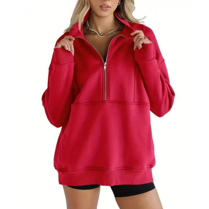 Damen Sweatshirt mit halbem Reißverschluss und oversized Schnitt Krohn-e