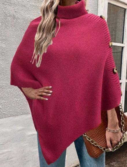 Damen Strick-Poncho mit hohem Kragen und Knopfdetails Krohn-e