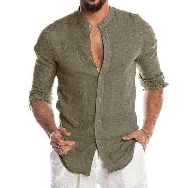 Herren Leinenhemd mit modernem Henley-Ausschnitt und Struktur Krohn-e