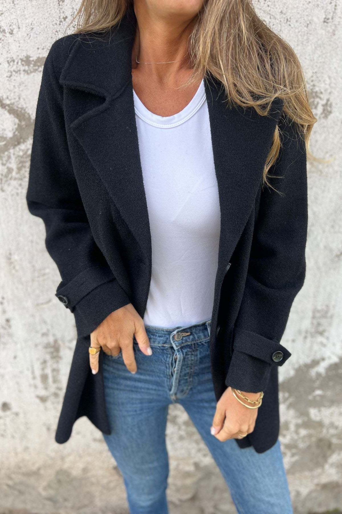 Krohn-e | Lockerer Revers Falsche Taschen Strickjacke Mantel