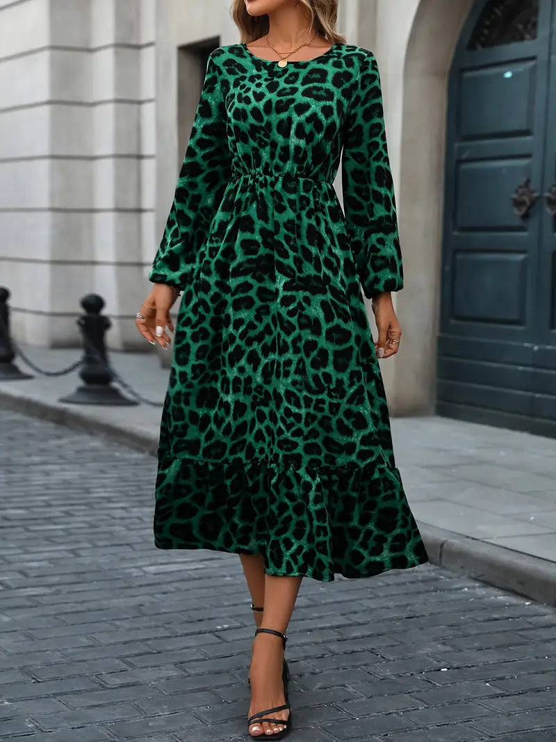 Damen Maxikleid mit tierischem Muster und fließendem Schnitt Krohn-e