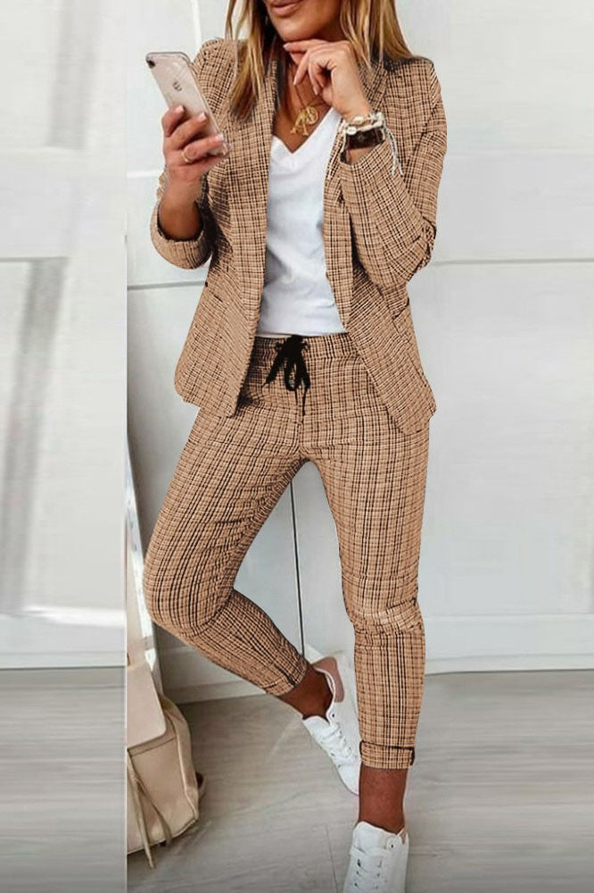 Krohn-e | Karo Blazer Mantel & Kordelzughose Satz