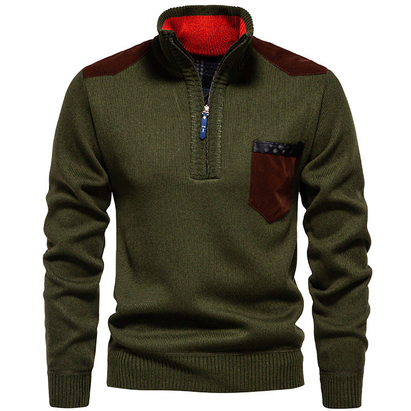 Herren Stehkragenpullover mit kontrastierenden Details und praktischen Taschen Krohn-e
