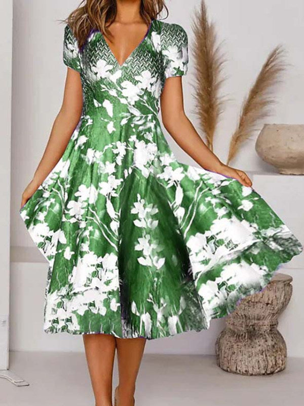 Fudus lässiges Kurzarm-Wickelkleid mit V-Ausschnitt und Print