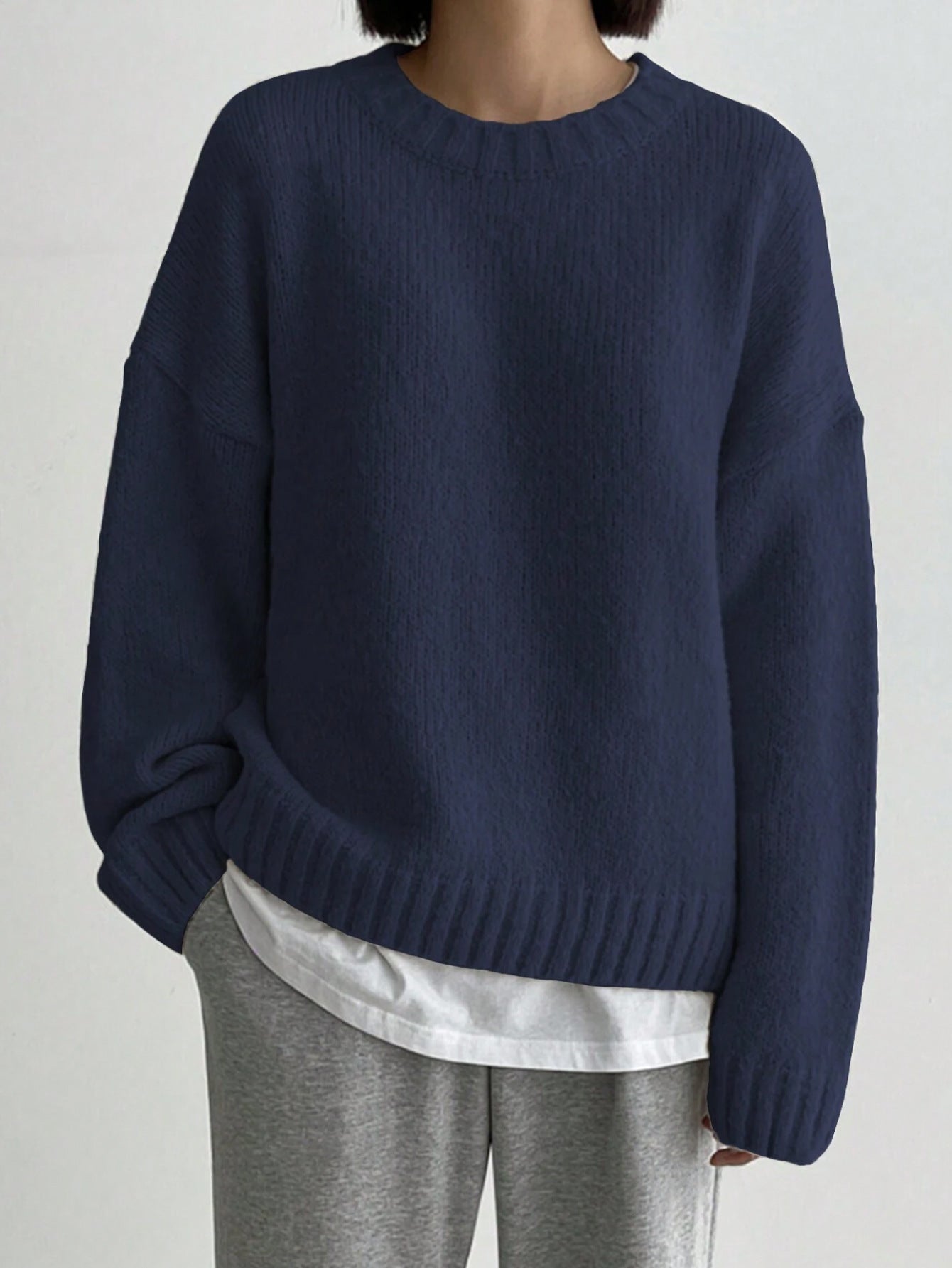 Krohn-e | Pullover - Damen Herbst Oversized Rundhals Strickpullover