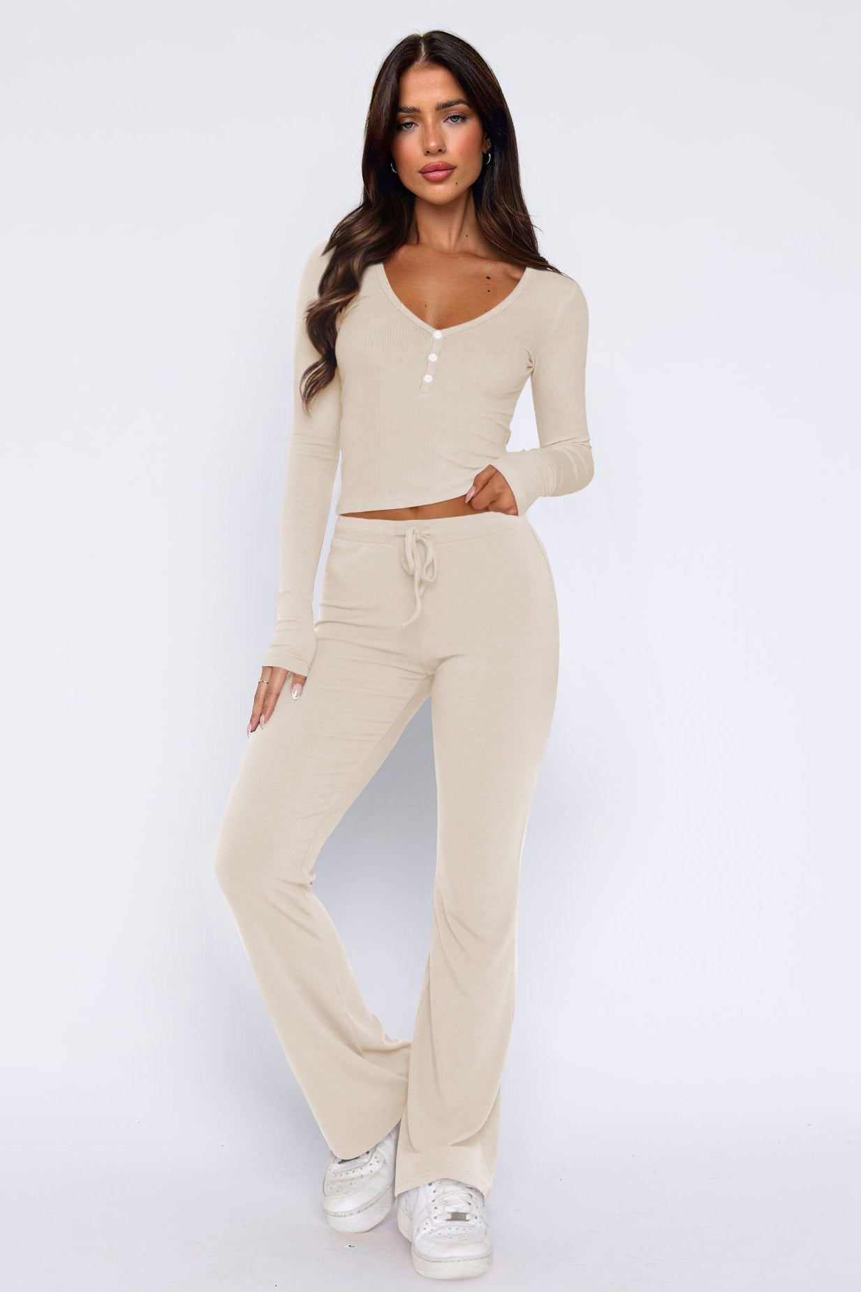 Krohn-e | Damen Loungewear Satz mit Schlaghose und Crop Top