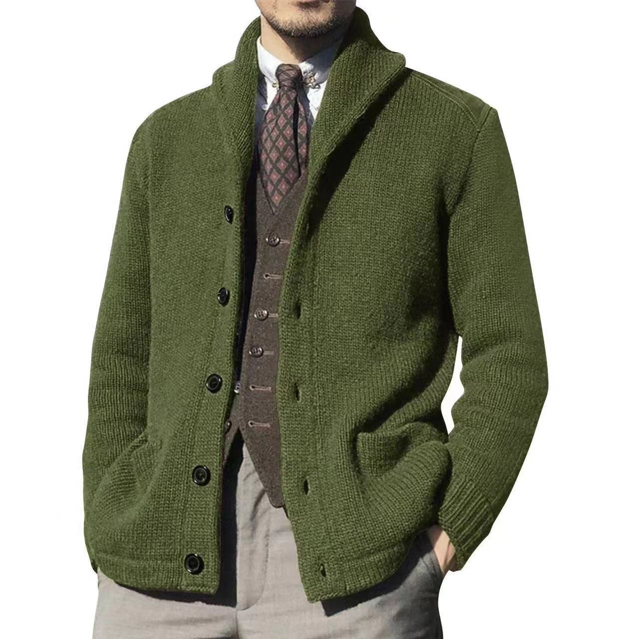 Herren Strickjacke im modernen Casual-Stil mit Schalkragen Krohn-e
