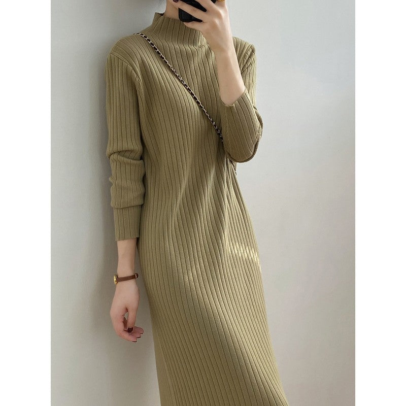 Damen Strickkleid mit hohem Kragen und Rippenstruktur Krohn-e