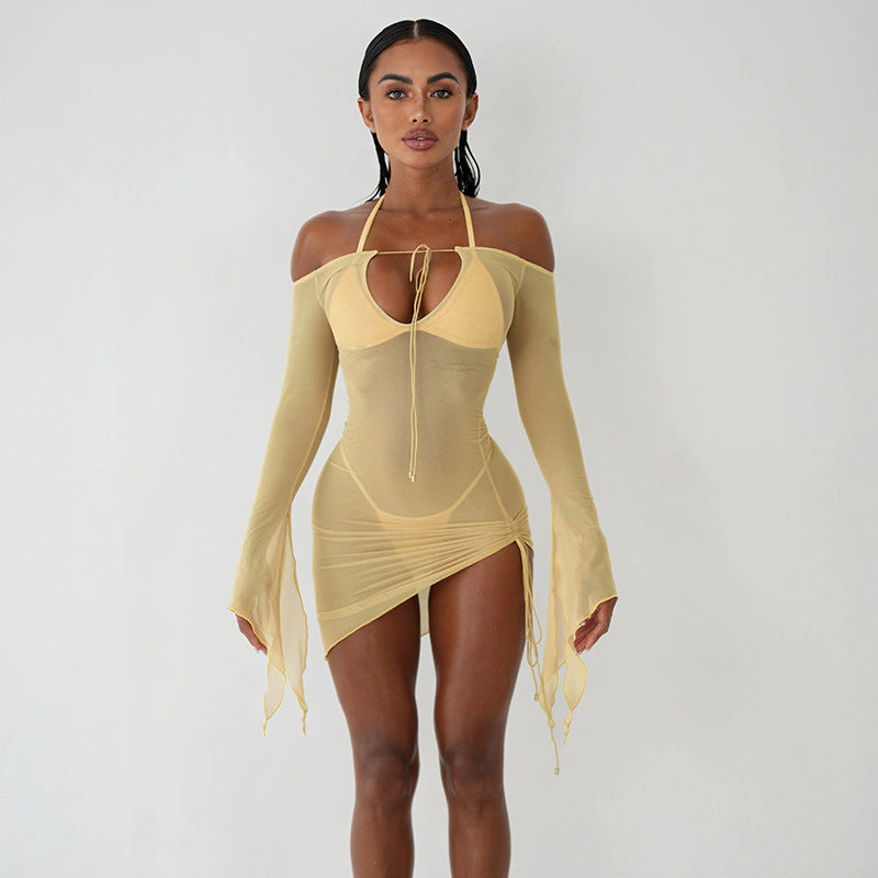 Damen Elegantes Badeanzug-Tunika mit Schleifenverschluss und transparenten Ärmeln Krohn-e