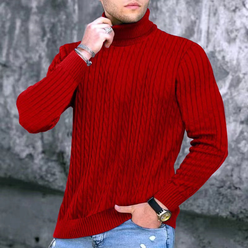 Herren Strickpullover mit modernem Rippmuster und hohem Kragen Krohn-e