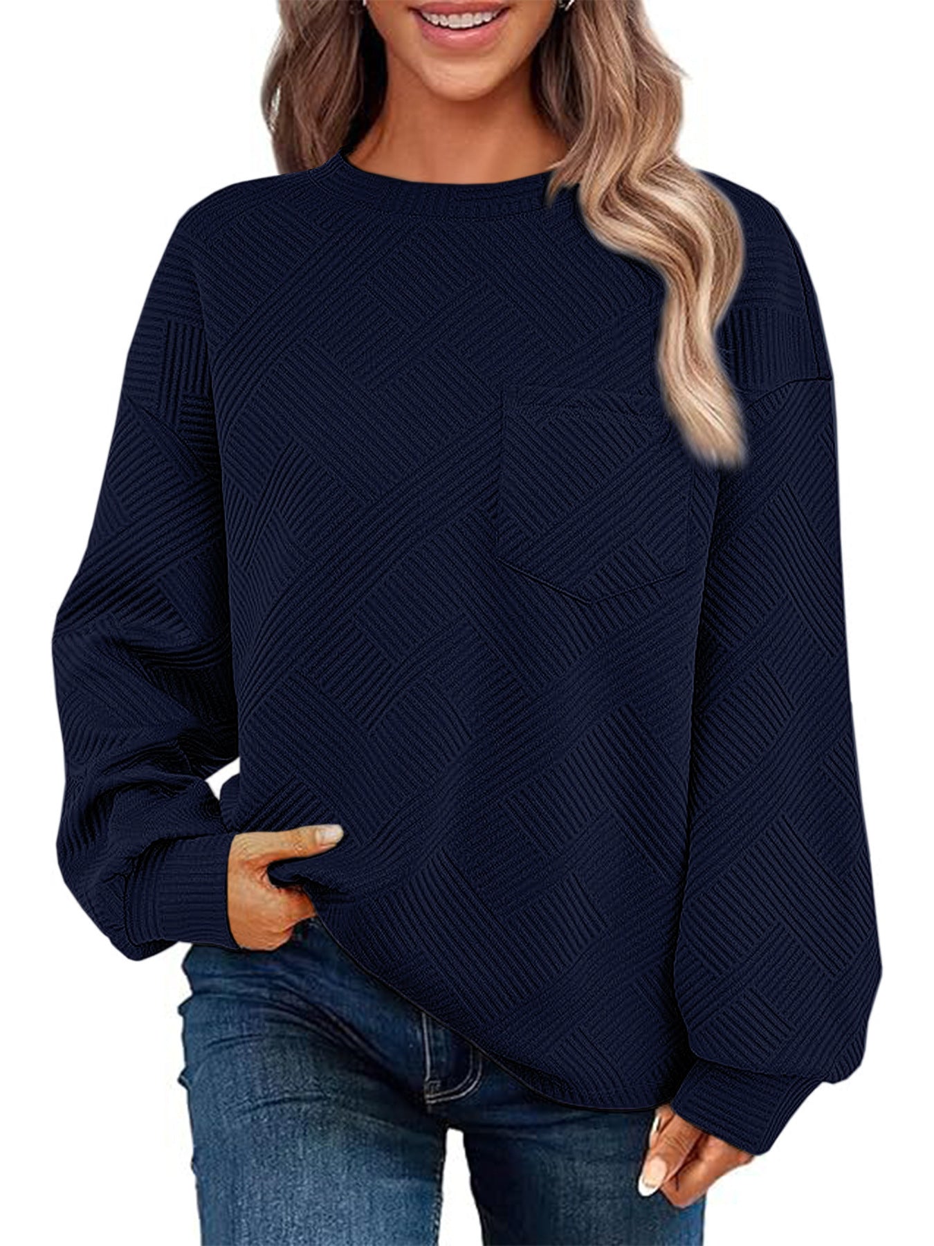 Damen Lässiger Pullover mit strukturiertem Muster und praktischen Taschen Krohn-e