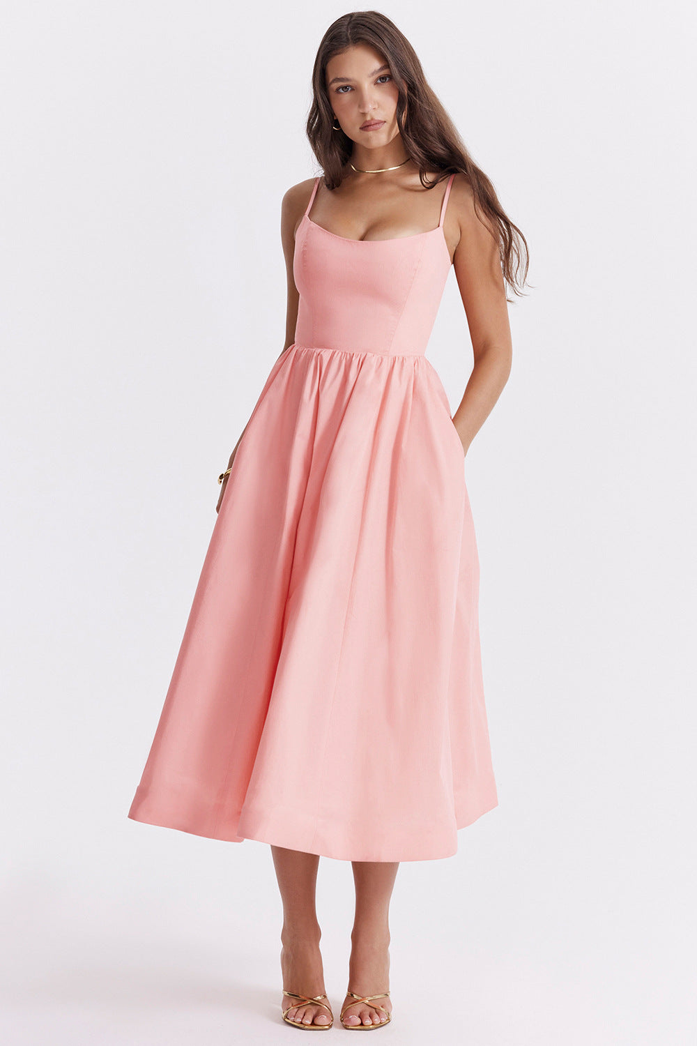 Damen Maxikleid mit schmalen Trägern und schwingendem Rock Krohn-e