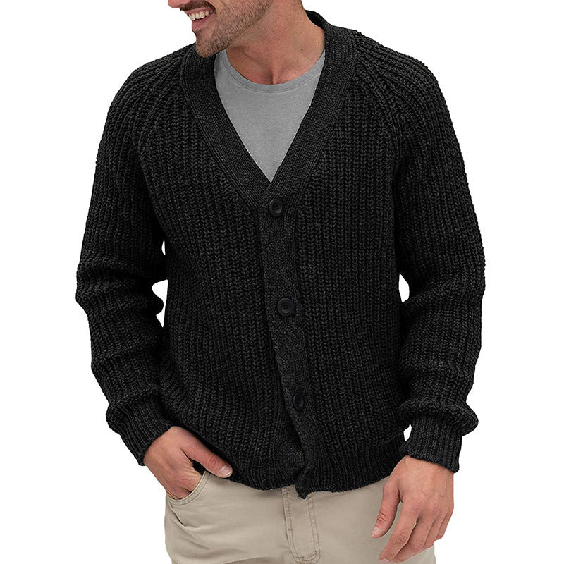 Herren Strickjacke mit grober Maschenstruktur und eleganten Knopfdetails Krohn-e