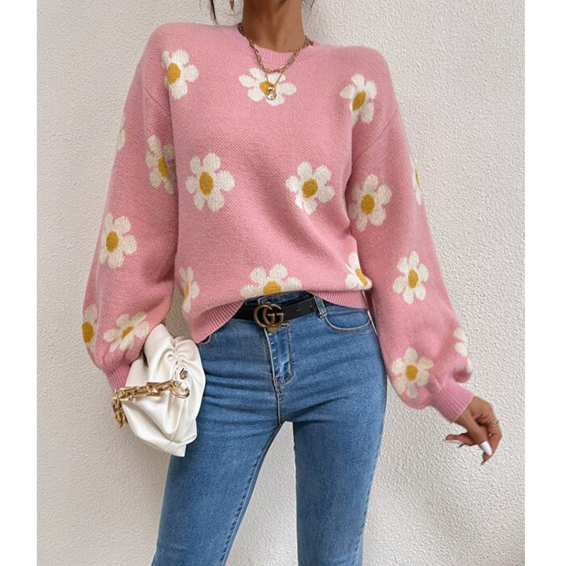 Damen Pullover mit floralem Muster und voluminösen Ärmeln Krohn-e