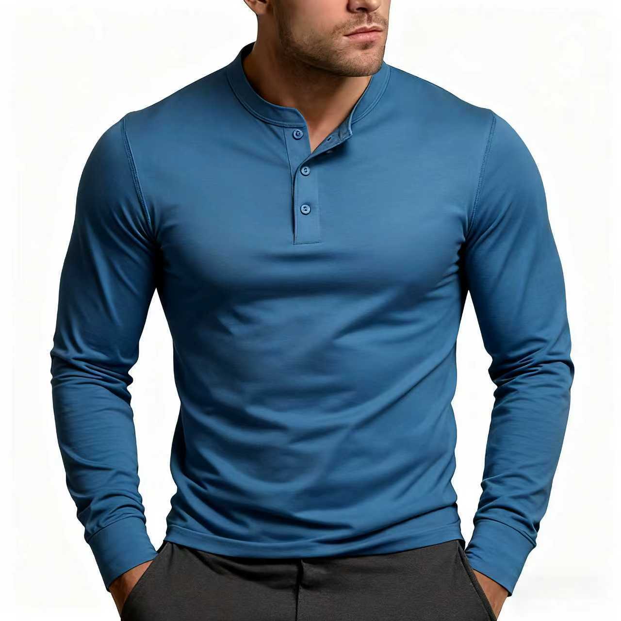 Herren Langarm-Henley-Shirt mit klassischem Knopfdetail und körpernaher Passform Krohn-e