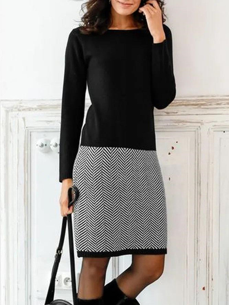 Damen Strickkleid mit elegantem Chevron-Muster Krohn-e