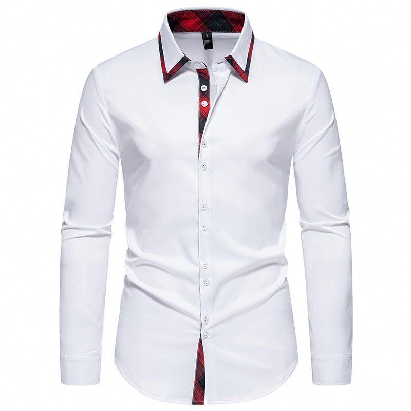 Herren elegantes Langarmhemd mit karierter Kragen-Details Krohn-e