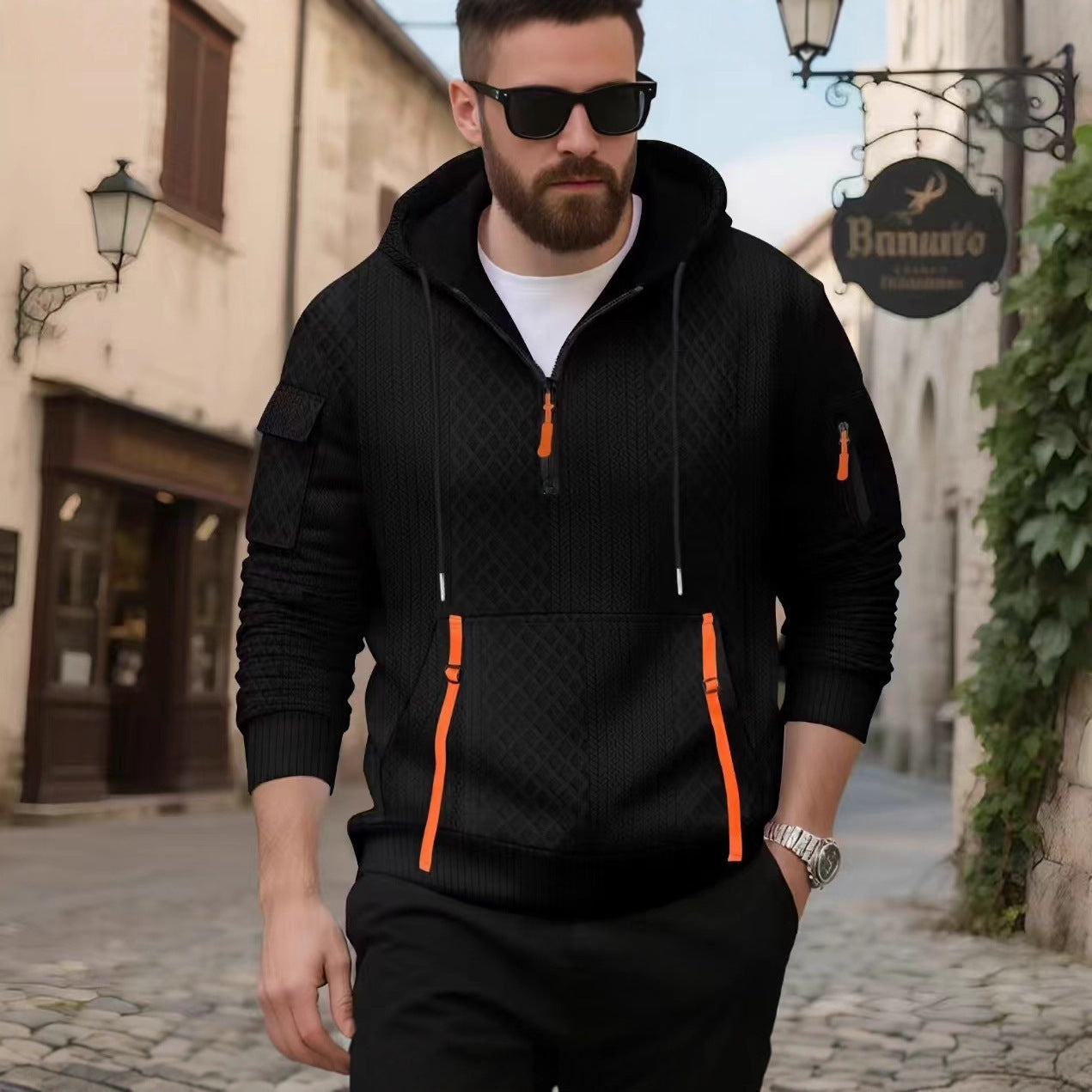 Herren modischer Hoodie mit strukturiertem Design und praktischen Taschen Krohn-e