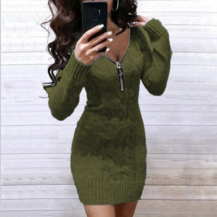 Damen Strickkleid mit Zipper und Kabelmuster Krohn-e
