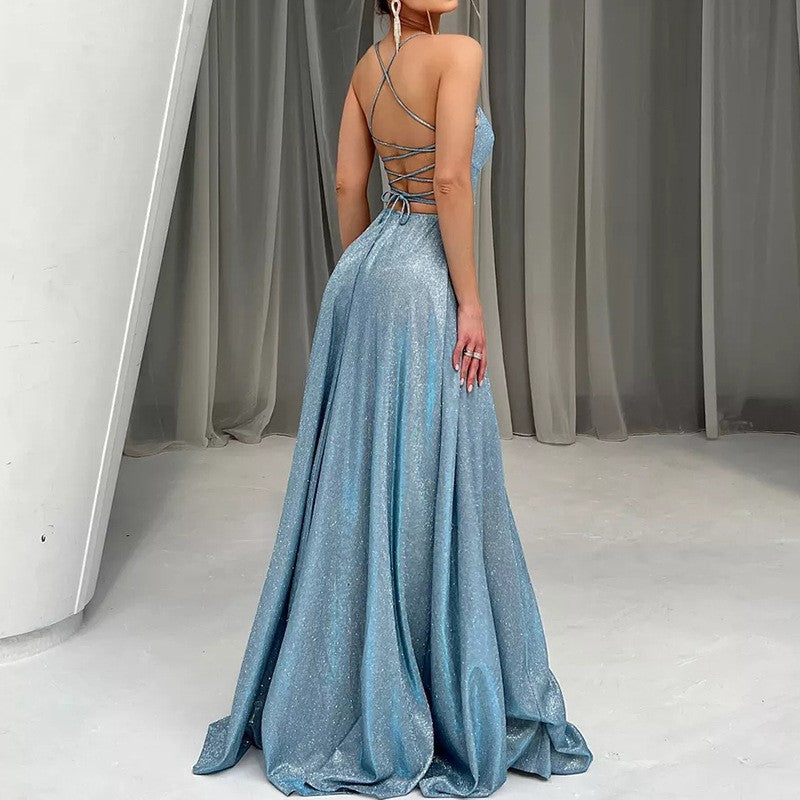 Damen Glamouröses Abendkleid mit offenem Rücken und funkelnder Stoffqualität Krohn-e