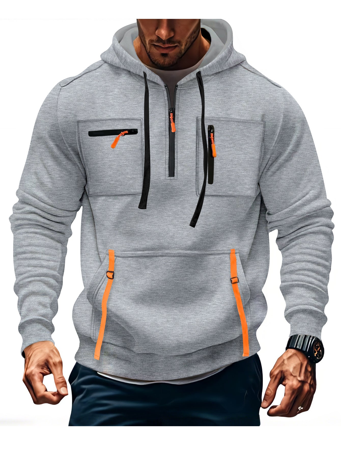 Herren modischer Kapuzenpullover mit funktionalen Reißverschlusstaschen Krohn-e