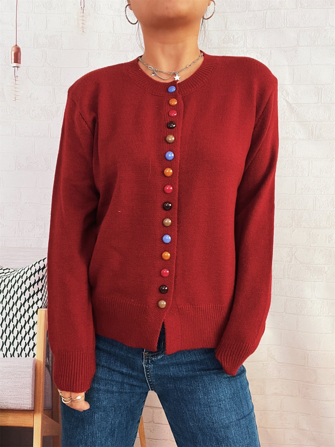 Damen stilvolle Strickjacke mit bunten Knöpfen Krohn-e