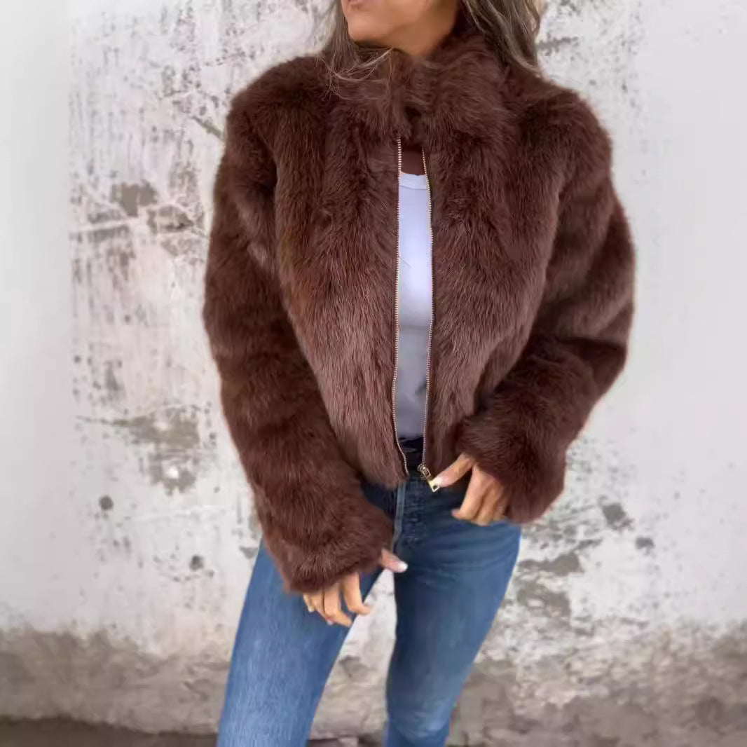 Damen kuschelige Fleecejacke mit hohem Kragen und Reißverschluss Krohn-e