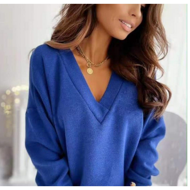Damen lässiger V-Ausschnitt Pullover aus weichem Baumwollmix Krohn-e