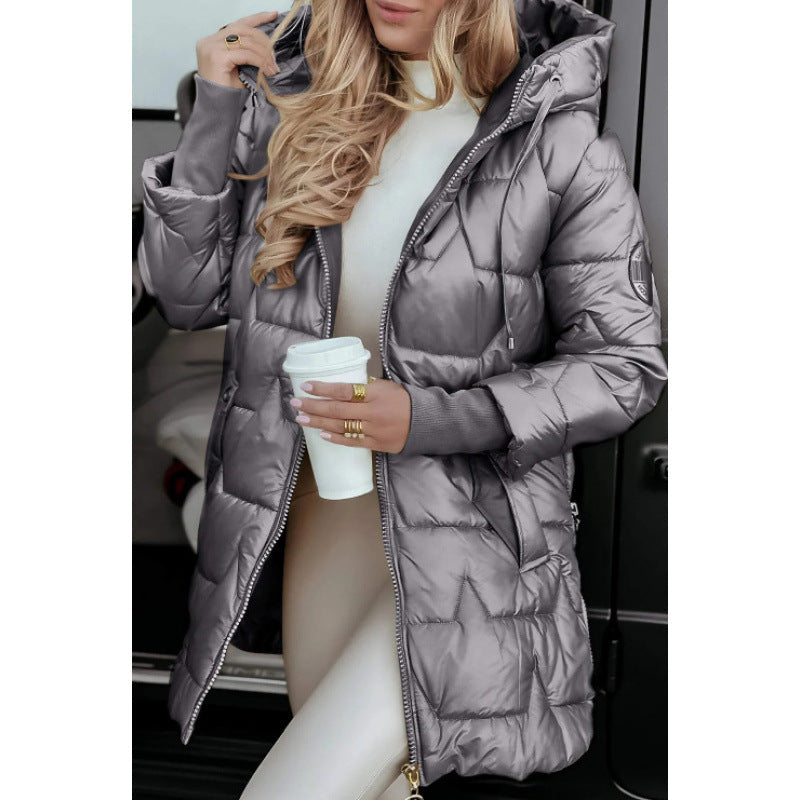 Damen Longline Steppjacke mit abnehmbarem Kapuzenfutter und seitlichen Reißverschlusstaschen Krohn-e