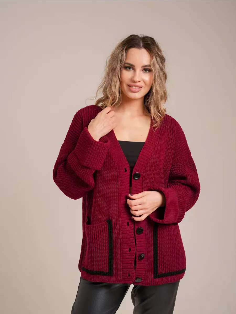 Damen Strickjacke mit großem Kragen und Taschen Krohn-e