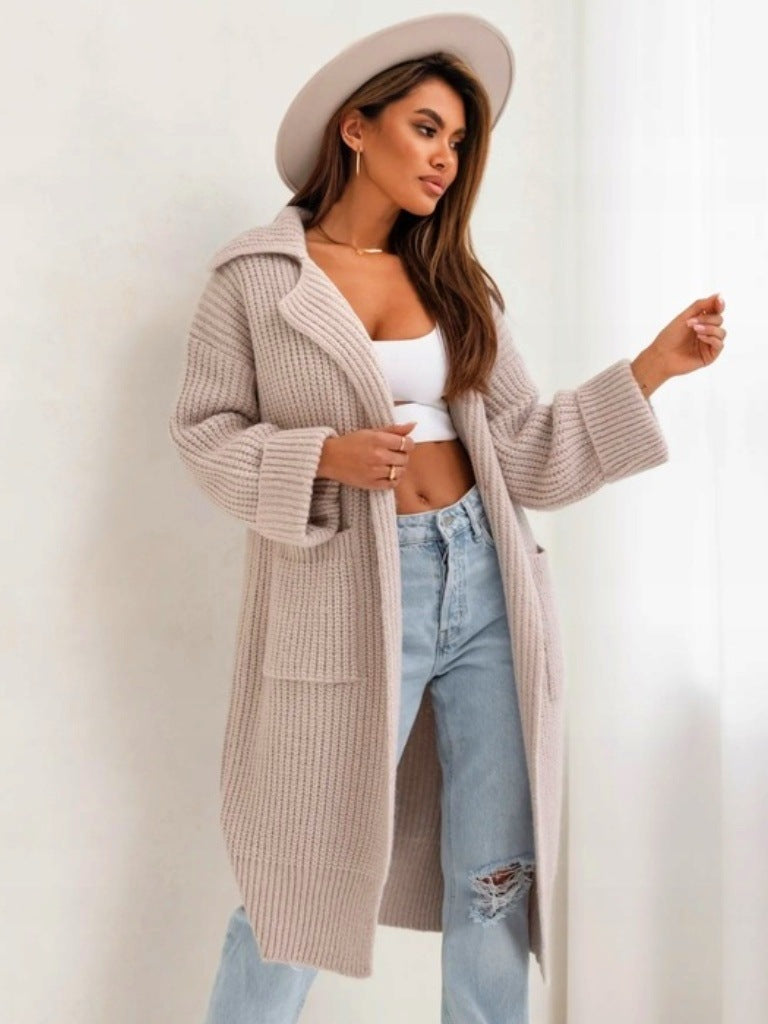 Krohn-e | Langer Strickmantel - Oversized Passform - Wollmix - Mit Kapuze und Taschen