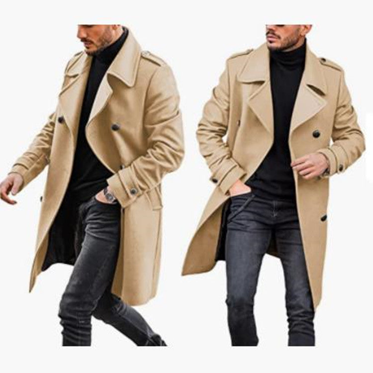 Herren Modischer Wollmantel mit lässigem Kragen und doppelten Knöpfen Krohn-e