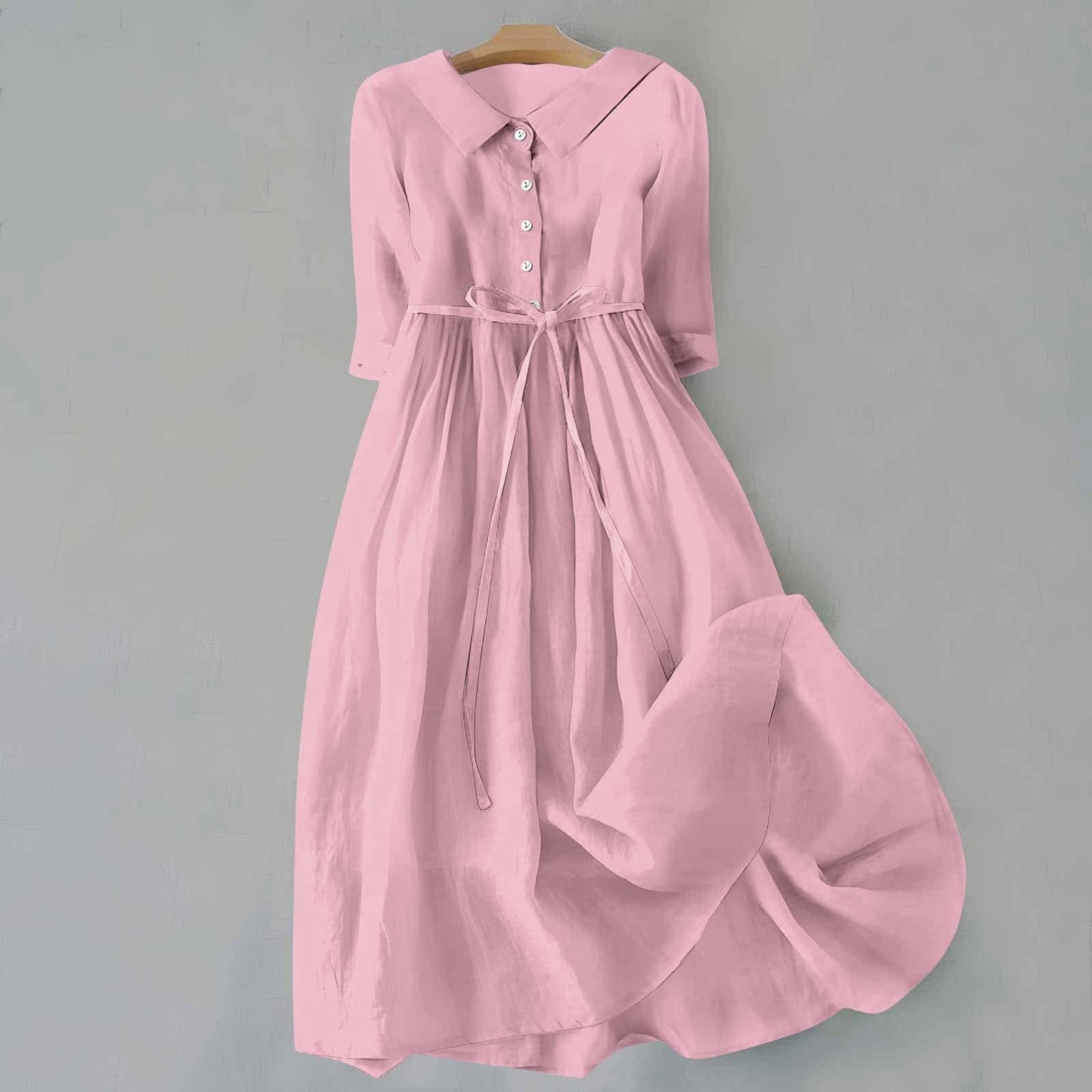 KROHN-E Damen Casual-Kleid A-Linie Kurzarm Leichte Baumwolle Sommer