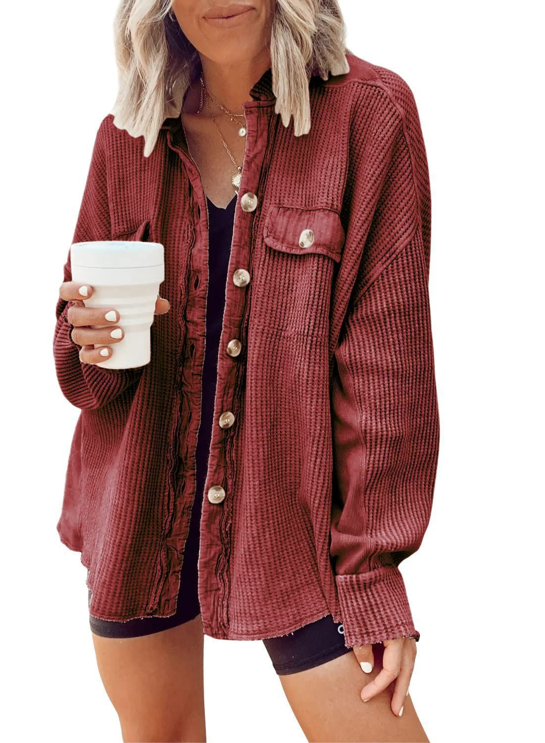 Damen oversized Waffelstruktur Hemdjacke Krohn-e